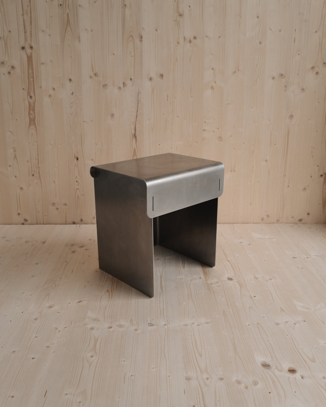 Stool in Stainless Steel, in AM Designs showroom, Antwerpen