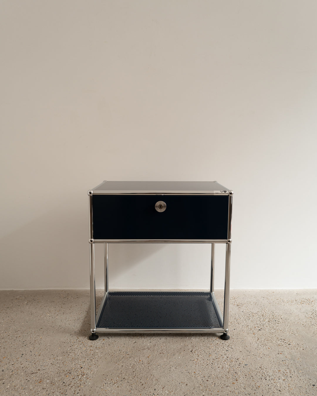 USM Haller bedside cabinet blue, in AM Designs showroom, Antwerpen