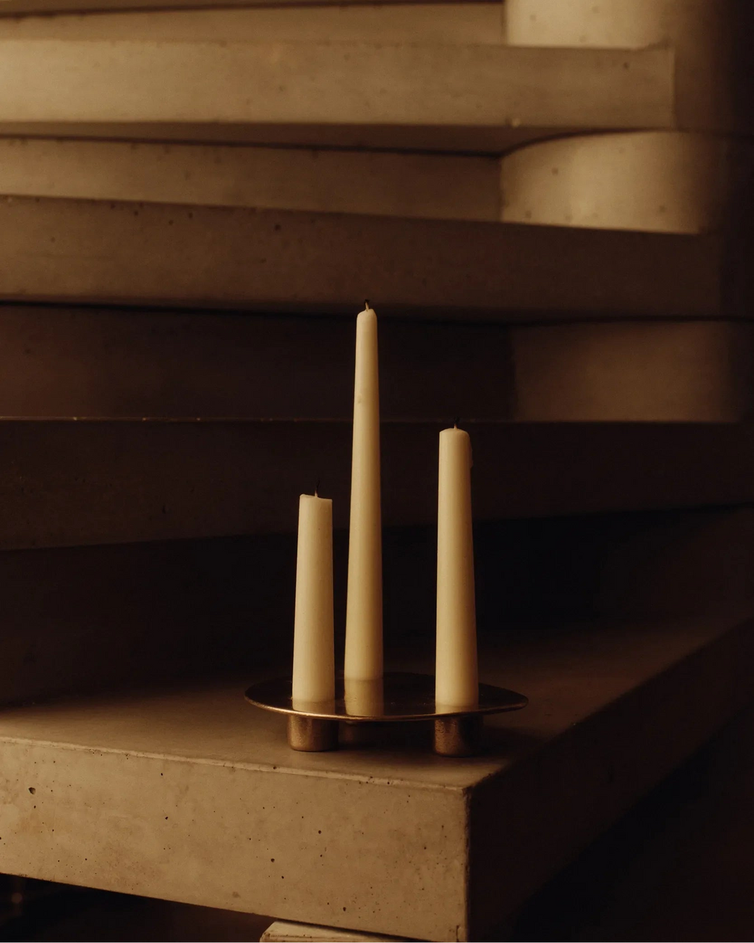 Trio Candle Holder Brass, in AM Designs showroom, Antwerpen